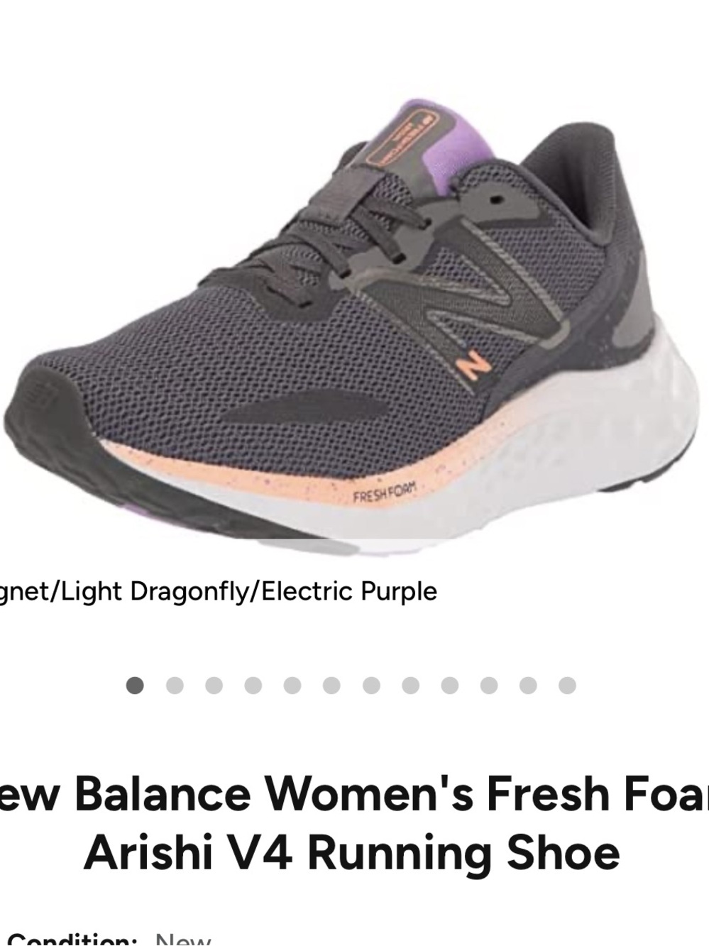 New Balance Fresh Foam Arishi v4 Womens 11 Grey/Purple Running Shoes WARISPK4